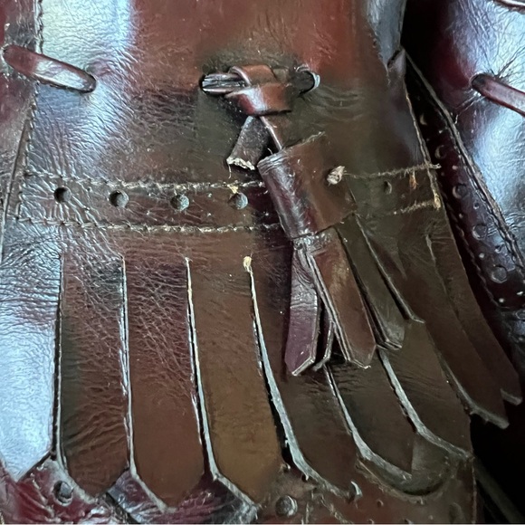 Salvatore Ferragamo LUCAS Wing Tip  Burgundy Leather Tasseled Kiltie Loafers 8 D - Picture 12 of 12